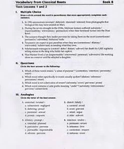 Vocab Clssical Roots Vocabulary From Classical Roots, Book B, Test