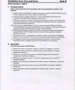 Vocab Clssical Roots Vocabulary From Classical Roots, Book D, Test