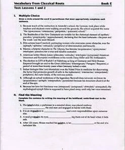 Vocab Clssical Roots Vocabulary From Classical Roots, Book E, Test