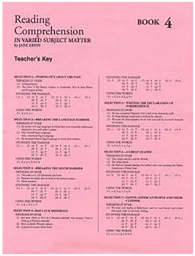 Readng Comp, Erc Mrc Reading Comprehension, Answer Key, Book 4 3 Readng Comp, Erc Mrc Reading Comprehension, Answer Key, Book 4