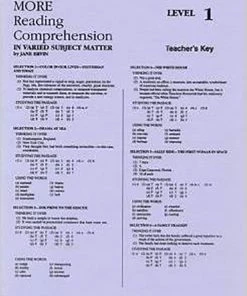 Readng Comp, Erc Mrc MORE Reading Comprehension, Answer Key, Level 1
