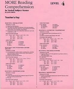 Readng Comp, Erc Mrc MORE Reading Comprehension, Answer Key, Level 4