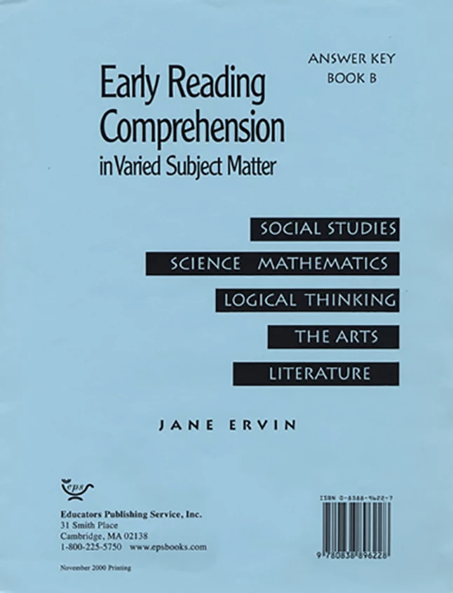 Readng Comp, Erc Mrc Early Reading Comprehension, Answer Key, Book B 3 Readng Comp, Erc Mrc Early Reading Comprehension, Answer Key, Book B
